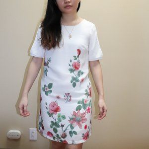 TOPSHOP White Dress with Floral Rose Detail